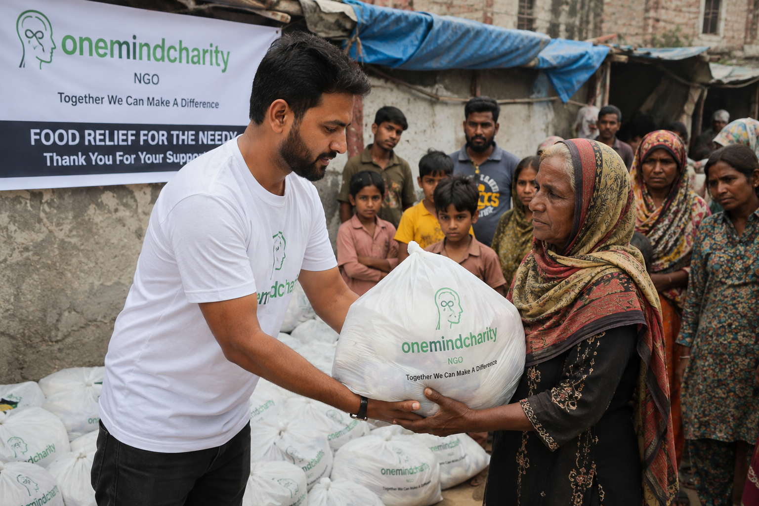 Volunteers distributing food in Sudan